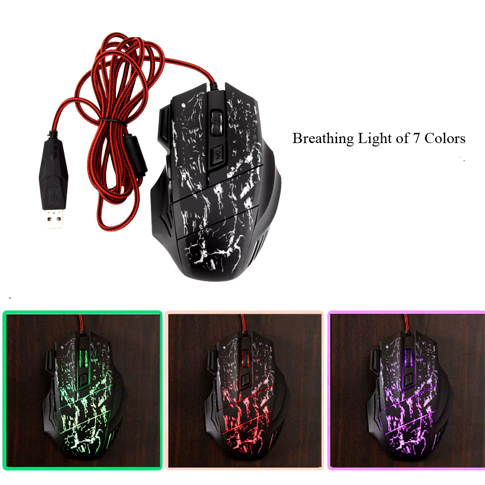 Wired Game Mouse Streaming Crack Colorful Light USB Port Mice 7 Button 3200DPI Adjustable for Laptop Computer Gaming Mouse