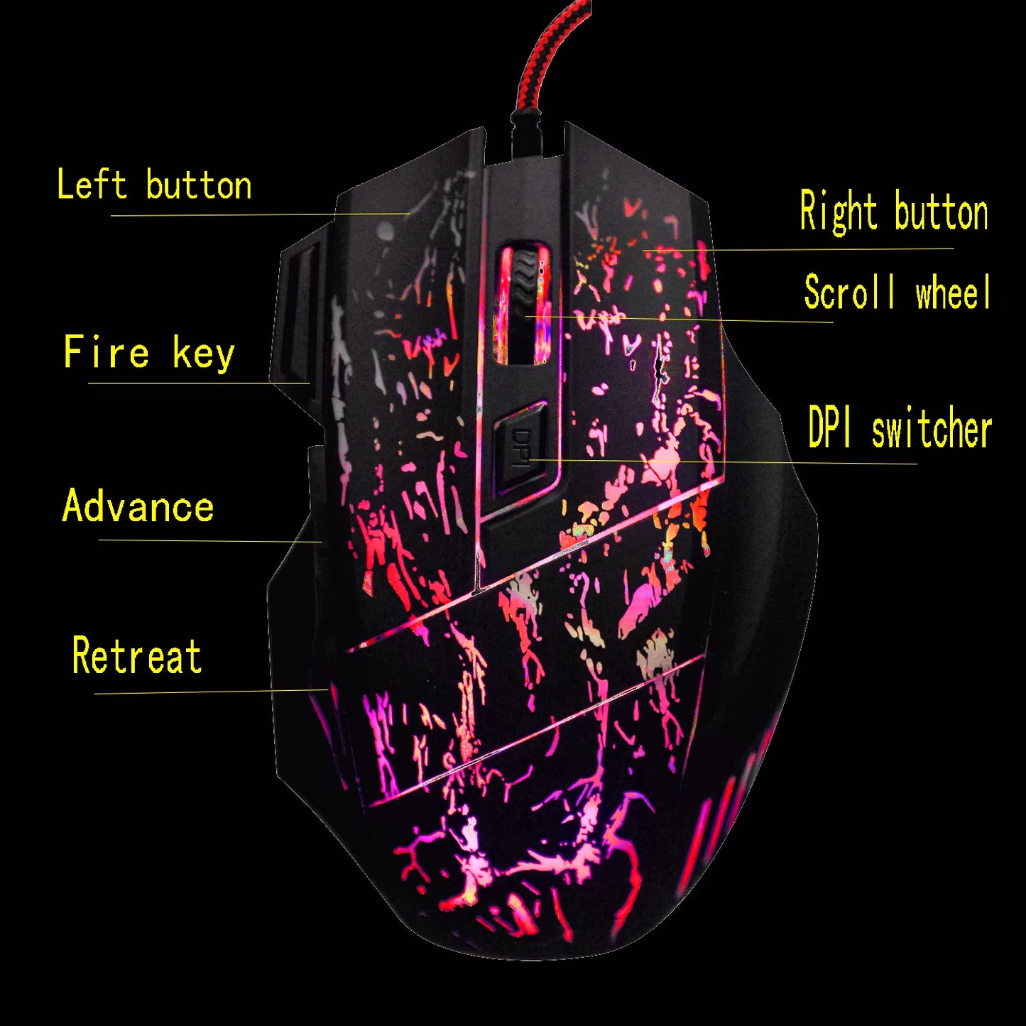 Wired Game Mouse Streaming Crack Colorful Light USB Port Mice 7 Button 3200DPI Adjustable for Laptop Computer Gaming Mouse